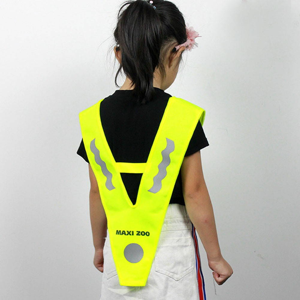 Fluorescent Yellow V Shaped Traffic Safety Road Polyester Free Size Night Security Children Reflective Vest Running Cycling