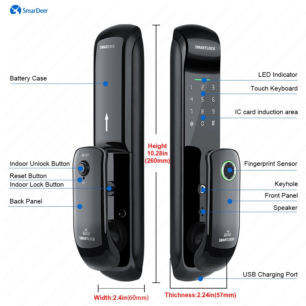 Smart Smart Lock With Wifi Fingerprint Lock Support Fingerprint/Password/RFID Card/Key/TTlock Bluetooth/Tuya Wifi Unlock