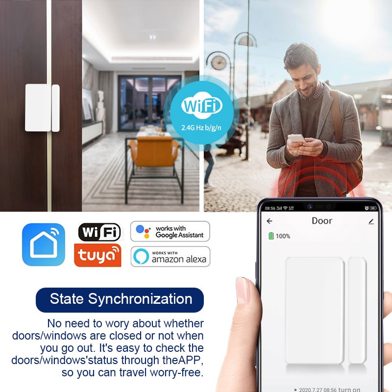 Abuess Tuya Smart Home WiFi Door Sensor Open Door Security Detector Protection Home Security Alarm System Alert Security Alarm