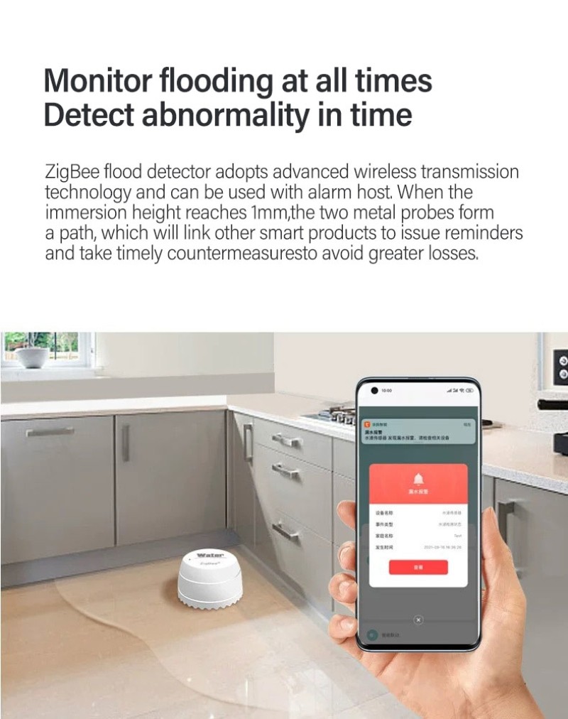 ZigBee Tuya Water Level Detector Leak Sensor Alarm Leak Detector Smart Life APP Flood Alert Overflow Security Alarm System