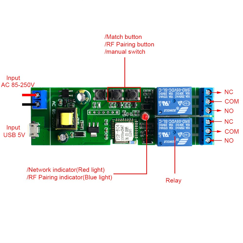 DC 7-32V DC 7-32V 24V 12V 85V-250V USB 5V DC Self-locking Wireless Interlock Switch Controller Ewelink Garage APP Ewelink