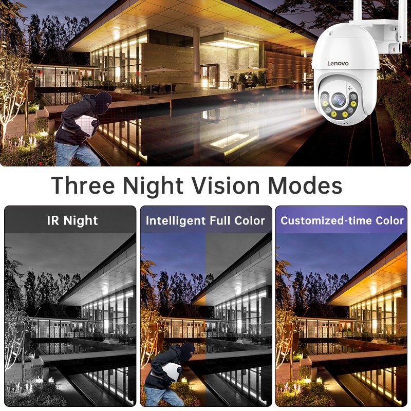 2022 Lenovo 3MP 5MP PTZ WIFI IP Camera Audio CCTV Surveillance Outdoor 4X Digital Zoom Night Full Color Wireless Waterproof