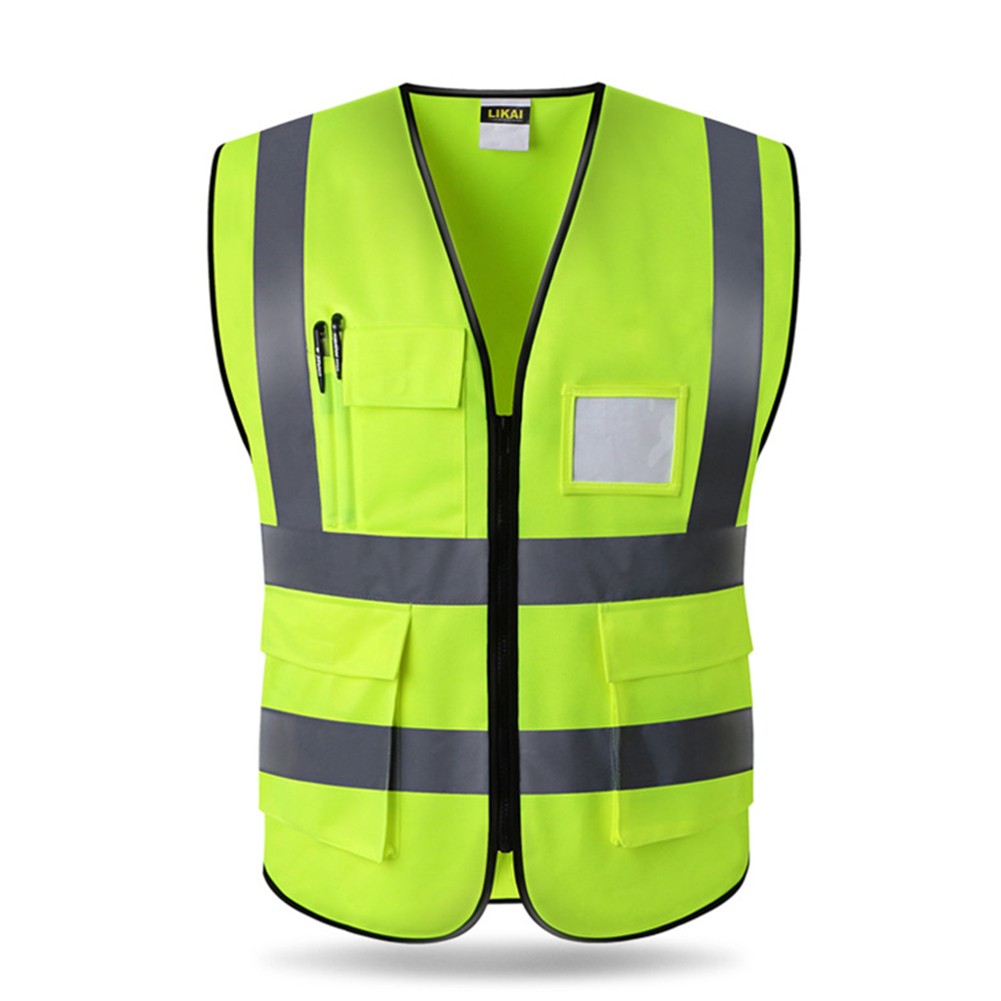 Reminder With Zipper Waistcoat Wear Resistant High Visibility Easy Clean Safety Vest Reflective Multi-Pocket Night Construction