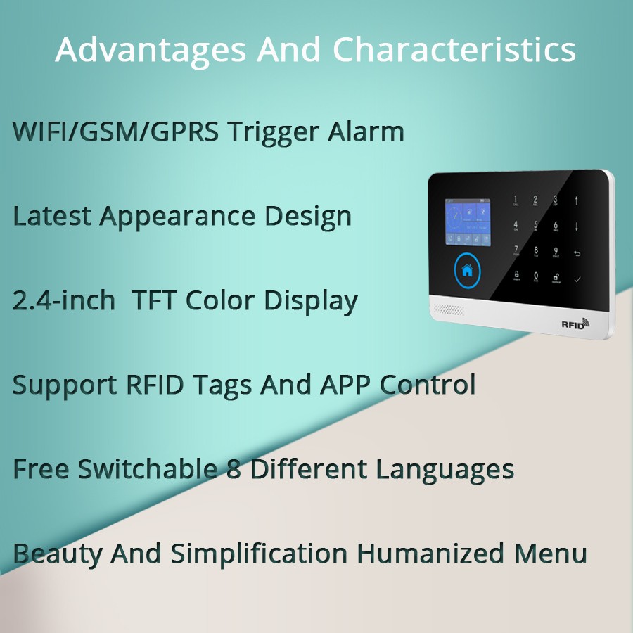 2022 Touch Panel WIFI GSM Wireless Burglar Home Security Alarm System Tuya Smart Life APP Control Compatible with Alexa