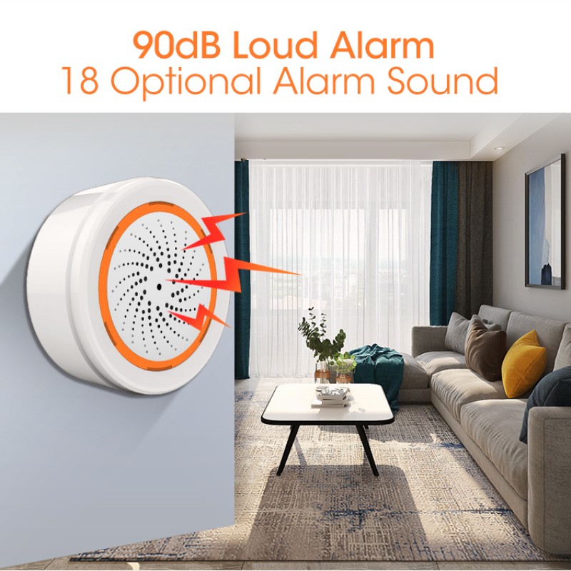 Aubess Siren Tuya Zigbee Alarm Built-in Siren Alarm Sensor 90dB Light Sound Home Security SmartLife Alarm Work With Gateway