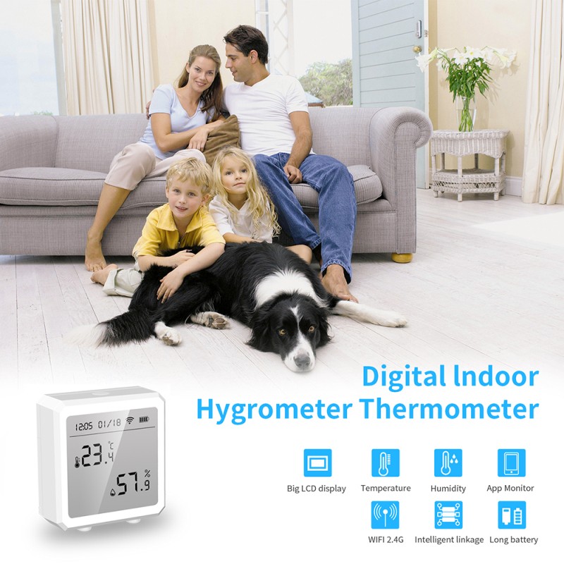 Tuya WiFi Temperature and Humidity Display Sensor Baby Room Temperature and Humidity Monitor Alarm Control Switch for Alexa