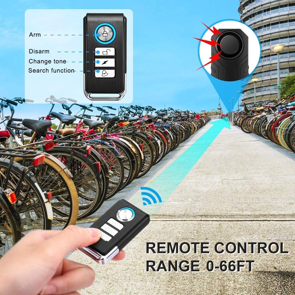 2022 Awapow Anti-theft Bicycle Alarm 113dB Vibration Remote Control Waterproof Alarm With Fixed Buckle Motorcycle Safety