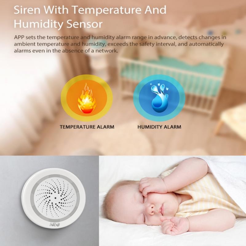 Tuya 3 in 1 WiFi Alarm Siren with Temperature Humidity Sensor Smart Home Wireless Sound Light Alarm Smart Life APP Push