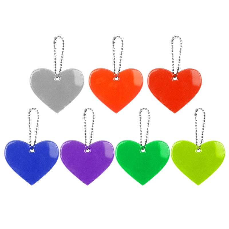 5pcs Cute Heart Shape Reflective Keychain Bag Pendant Doft Accessories Reflective PVC Keyrings For Visible Safety