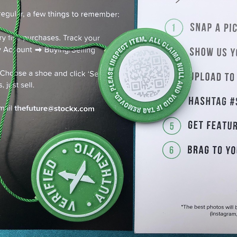 5sets/lot 2020 Stockx Green Tag Circular Tag Rcode Flyer Stickers Plastic Shoe Buckle Verification X Tag Authentic