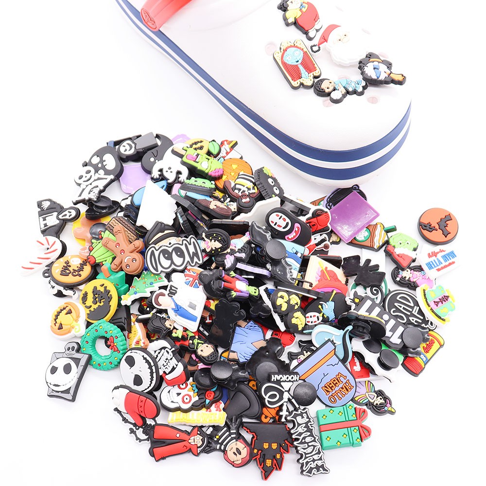 Wholesale 50pcs Random Mixed Cartoon Different Shoes Charms Fit Croc Shoes Wristbands Children Birthday Party Gift