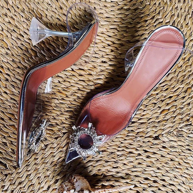 Transparent PVC Sandals Women Pointed Crystal Cup Clear High Heel Stiletto Sexy Pumps Summer Shoes Peep Toe Women Pumps Size 43