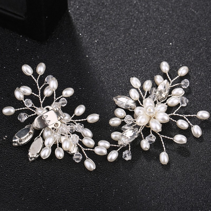 2pcs/pair Elegant Fashion Rhinestone Pearl Shoes Clips Female Flower Dress Hat Wedding Party High Heels Charm Ornaments