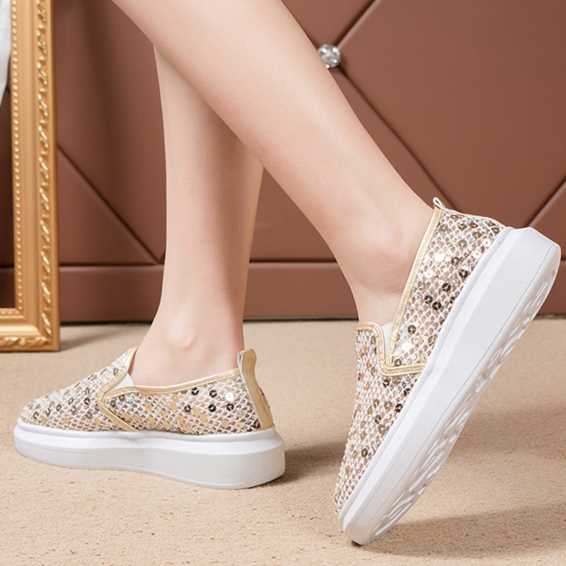 Rimocy Women's Gold Silver Embroidery Loafers 2022 Summer Slip On Casual Shoes Mesh Breathable Mesh Casual Shoes Thick Sole