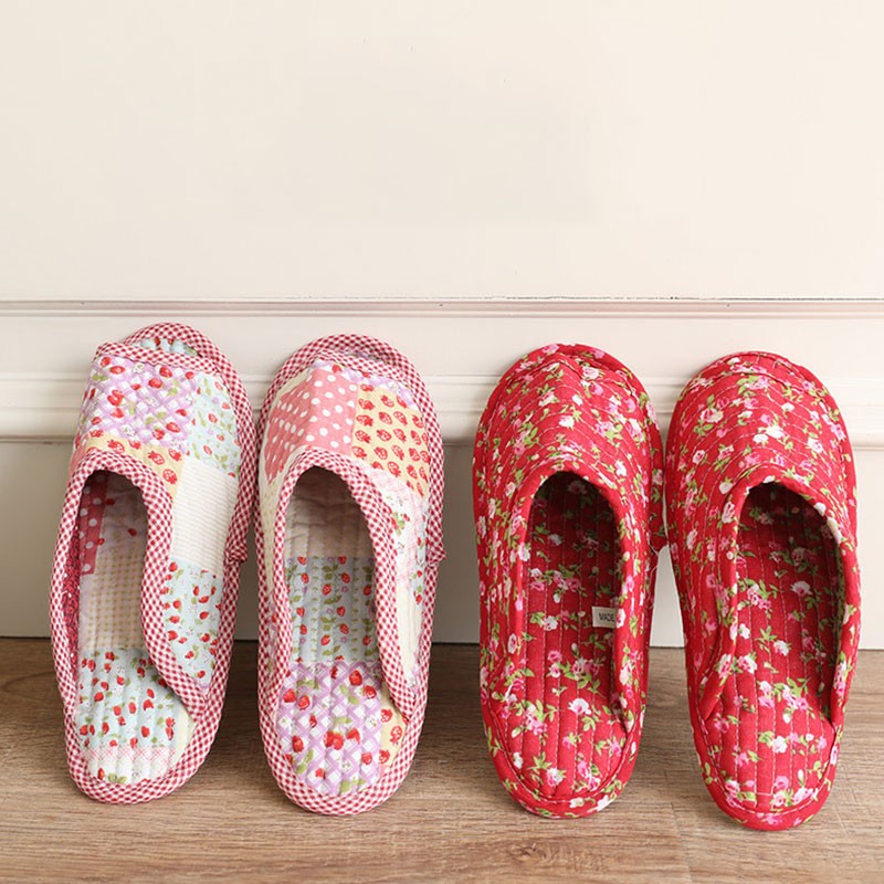 Small floral slippers pastoral fabric soft-soled household cotton slippers warm breathable non-slip light beautiful cotton slippers