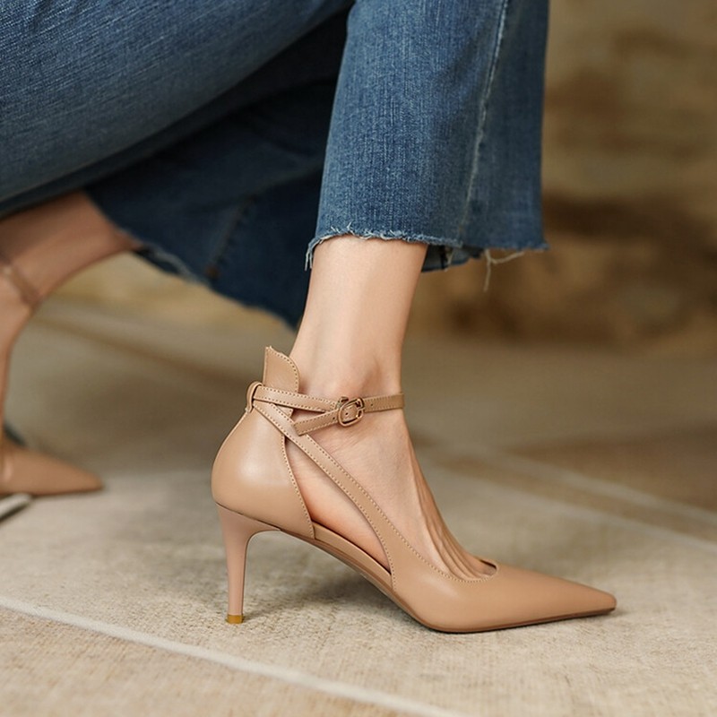 2022 summer/spring women shoes pointed toe thin heel sandals solid high heels elegant cow leather shoes for women party shoes