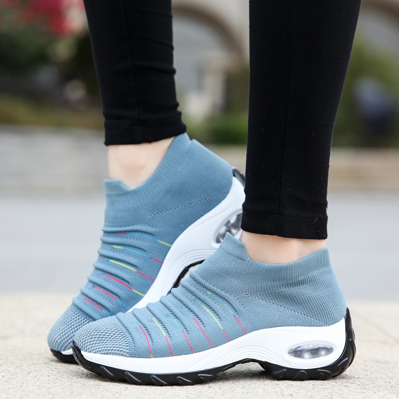 Women Casual Shoes Air Cuvulin Sock Sneakers Increase Walking Shoes Elasticity Slip On Shoes Mesh Breathable Non-slip