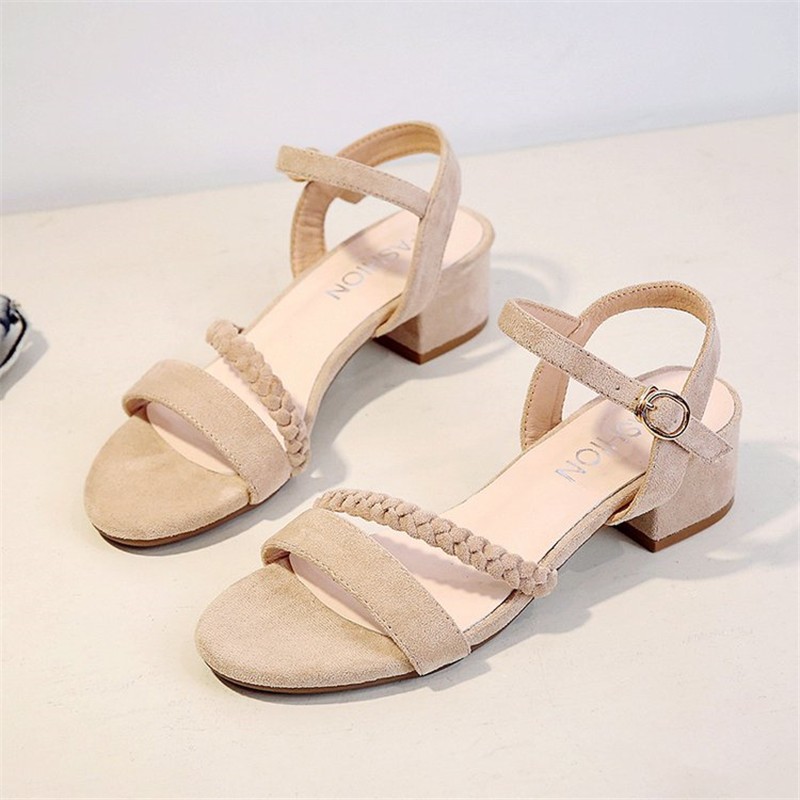 Pofulove Beige Boxes Mid Muffin Women Summer Shoes Female Fashion Open Toe Buckle Casual Sandals Square Heel Women's Shoes 2022