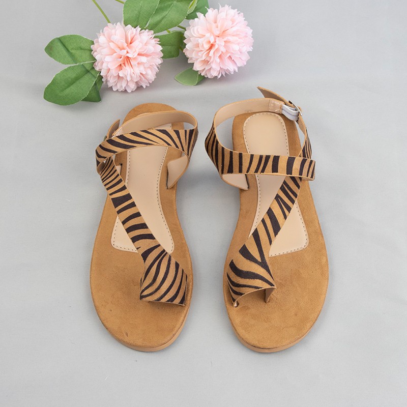 2022 women's summer sandals woman animal flannel flock ladies sandals flat beach shoes leopard print buckle strap women's shoes