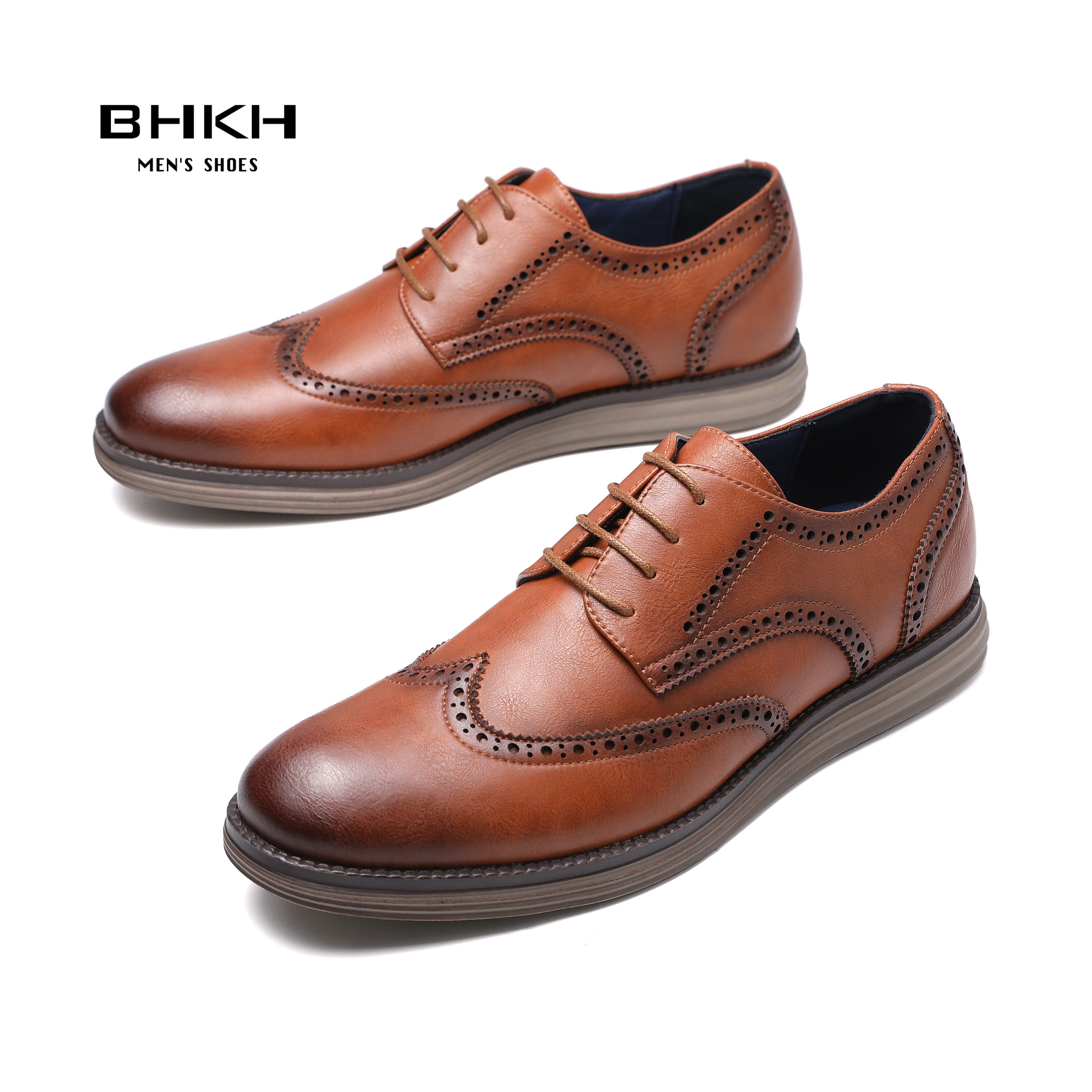 BHKH 2022 Genuine Leather Dress Shoes Comfortable Men Casual Shoes Smart Business Office Work Lace-up Men Shoes