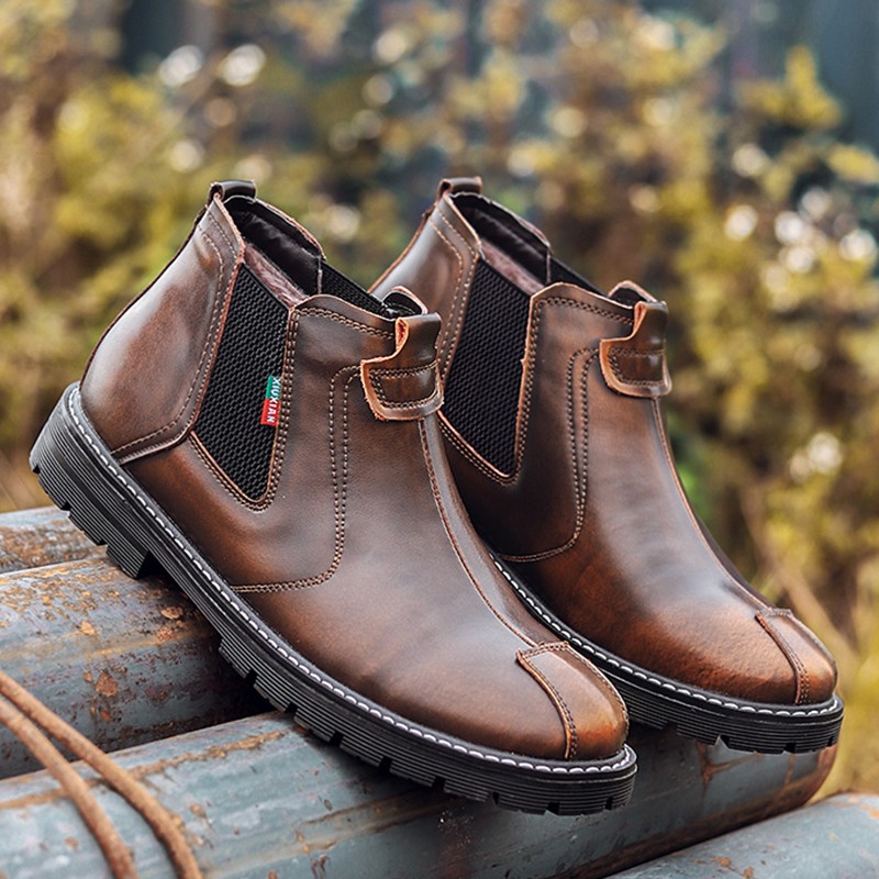 High Quality Men's Leather Chelsea Boots Men's Fashion Rubber Shoesr Non-slip Sole Autumn Casual Shoes Stretch 2021 Spring