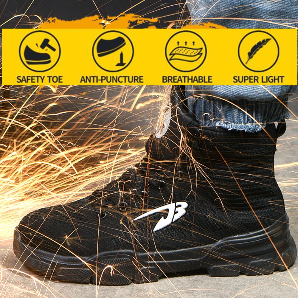 All Seasons Breathable Safety Shoes Steel Toe Cap Sneakers Large Size High Top Puncture-Proof Protective Work Shoes