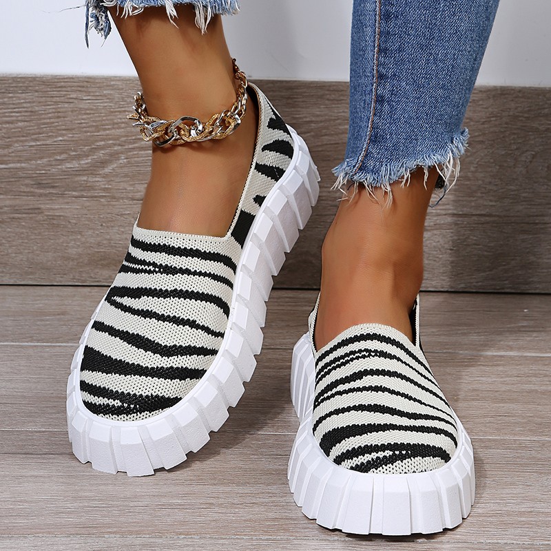 Rimocy Chunky Platform Knitting Flats Women Striped Slip-on Thick Sole Casual Shoes Woman Plus Size Spring Rome Walking Shoes