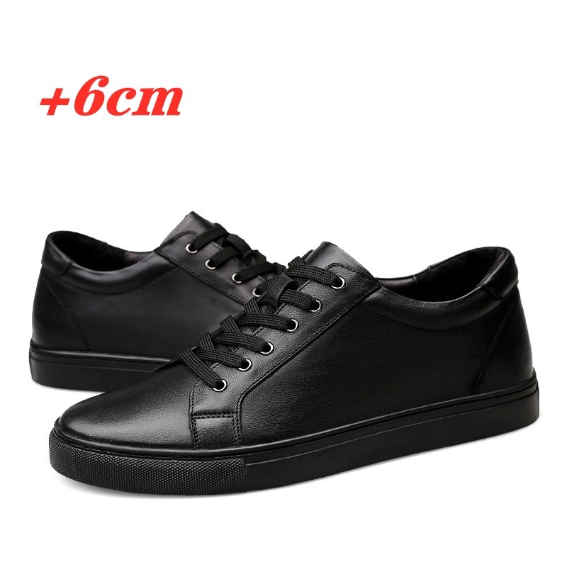 White Genuine Leather Shoes Men Sneakers Man Elevator Shoes Height Increasing Insoles High Heel Shoes 5-6cm Tall Shoes