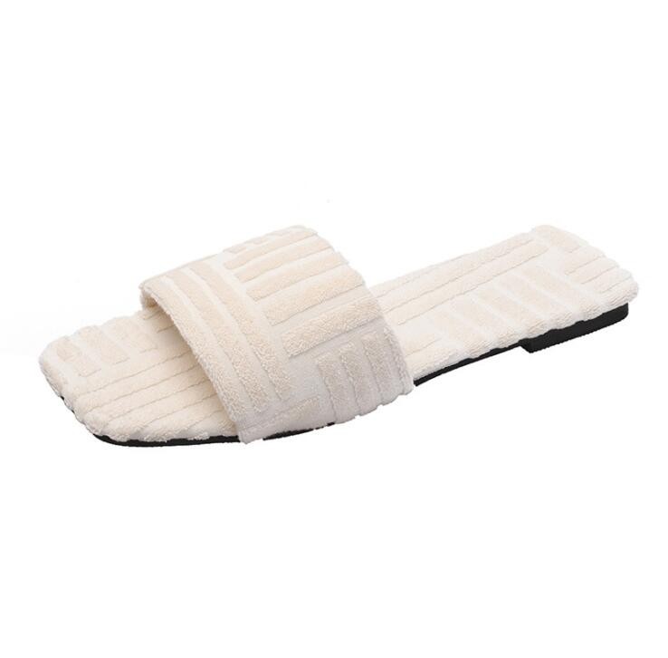 Warm Towel Pattern Slippers 2022 New Women's Embossed Cotton Drag Home All-match Sandals Candy Color Slippers