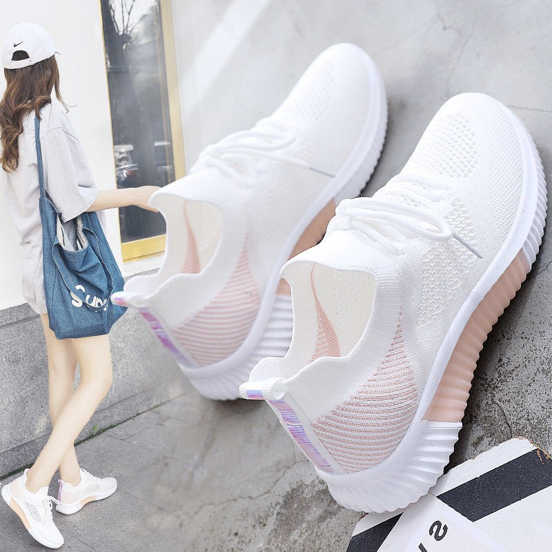 Women's shoes 2021 spring new white breathable sports mesh versatile summer hollow walking flying woven non-slip ladies sneakers