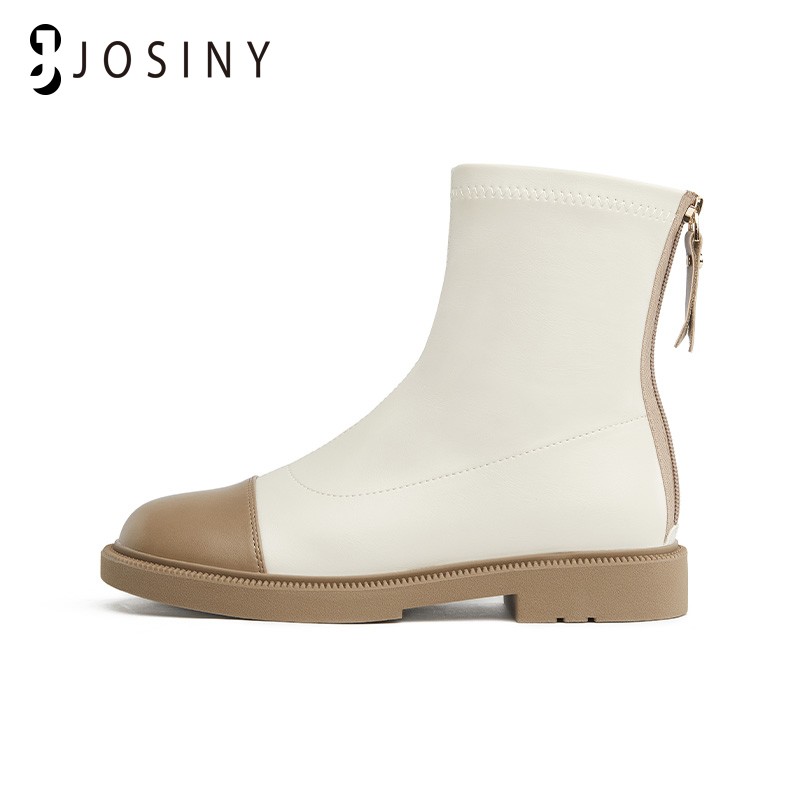 JOSINY 2022 New Winter Shoes For Women PU Leather Zipper Ankle Boot Mixed Color Ladies Round Toe Fashion Shoes