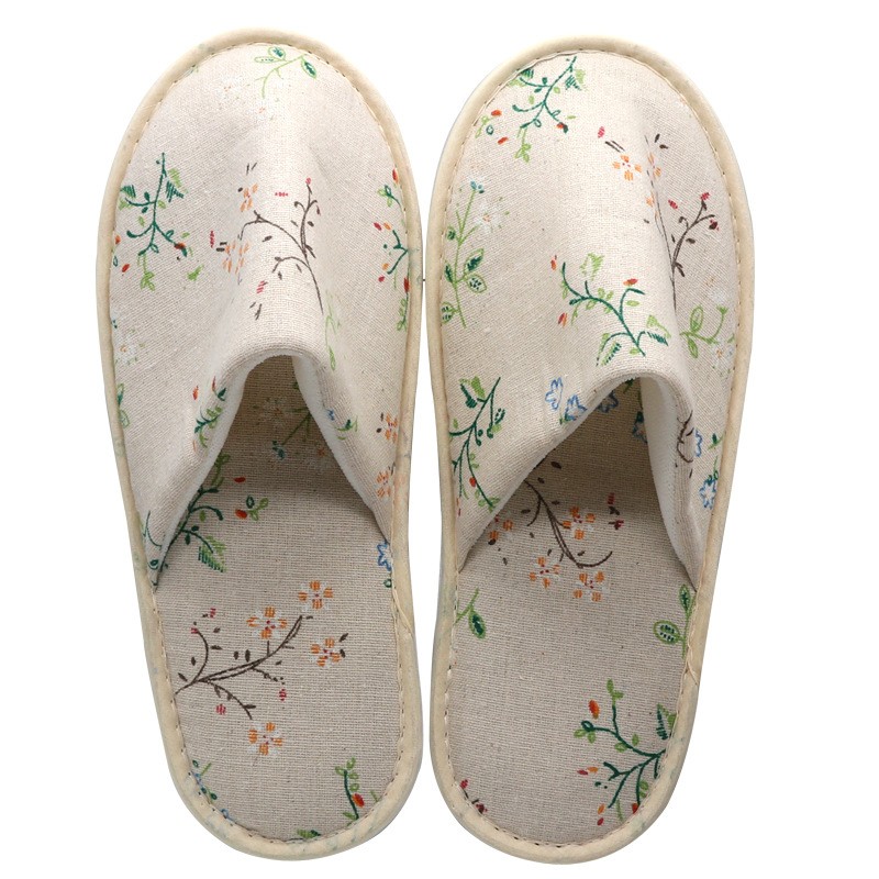 Hotel Travel Spa Disposable Slippers Cute Printed Linen Guest Slippers Home Room New Beauty Salon Slippers Women Slippers Hot