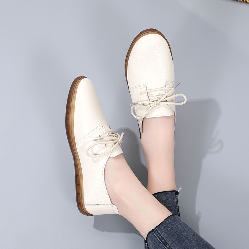 Women Genuine Leather Loafers Women Casual Shoes Comfortable Flat Shoes Casual Ladies Slip On Vulcanized Shoes Office Shoes 41