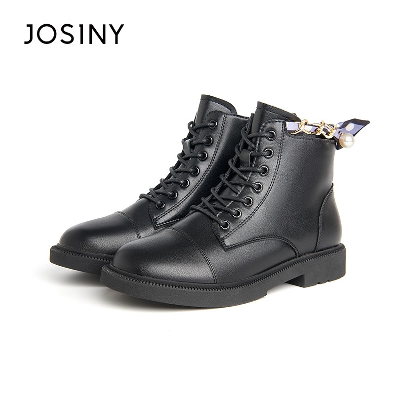 JOSINY New Women's Winter Shoes Pearl Metal Decoration Ankle Platform Slip-on Zipper Round Toe Fashion Shoes Ladies