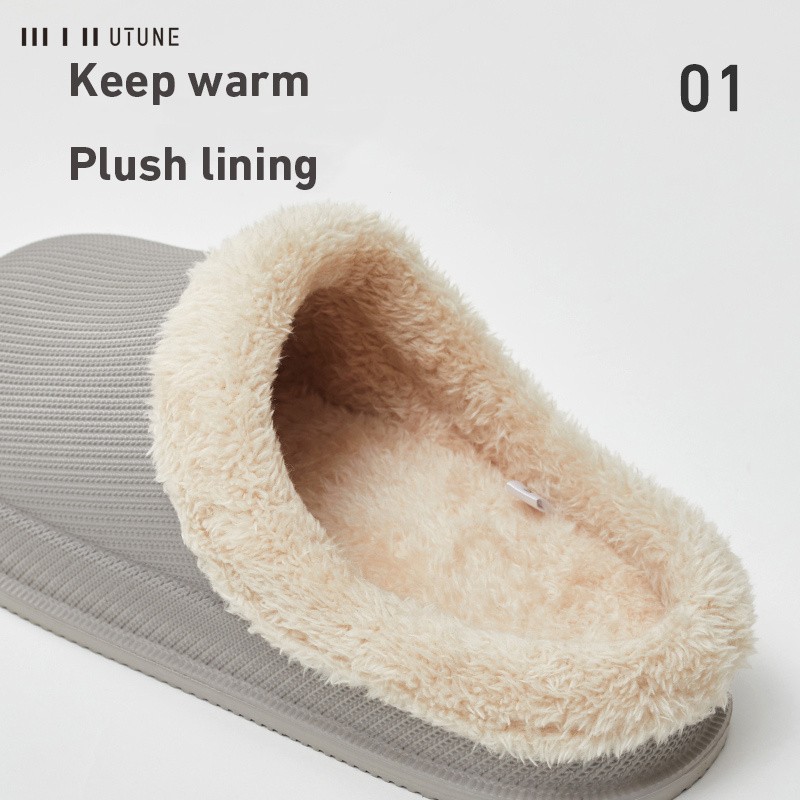 UTUNE Winter Slippers Men Shell Mules Waterproof EVA Indoor Plush Warm Shoes Women Anti-slip Garden Home Slippers Thick Solid