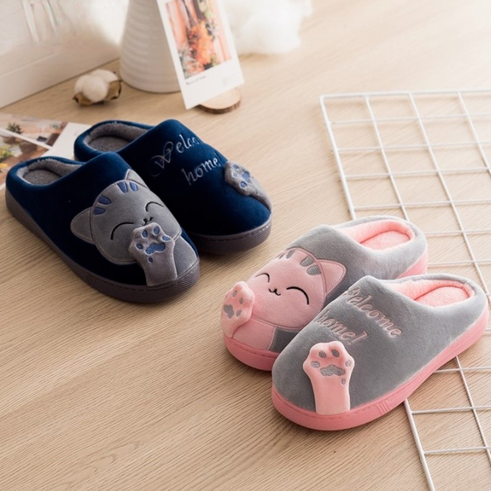 Winter Women Slippers Cartoon Lucky Cat Shoes Fluffy Plush Warm Non-slip Cotton Slippers Home Indoor Couple Fashion Shoes Female