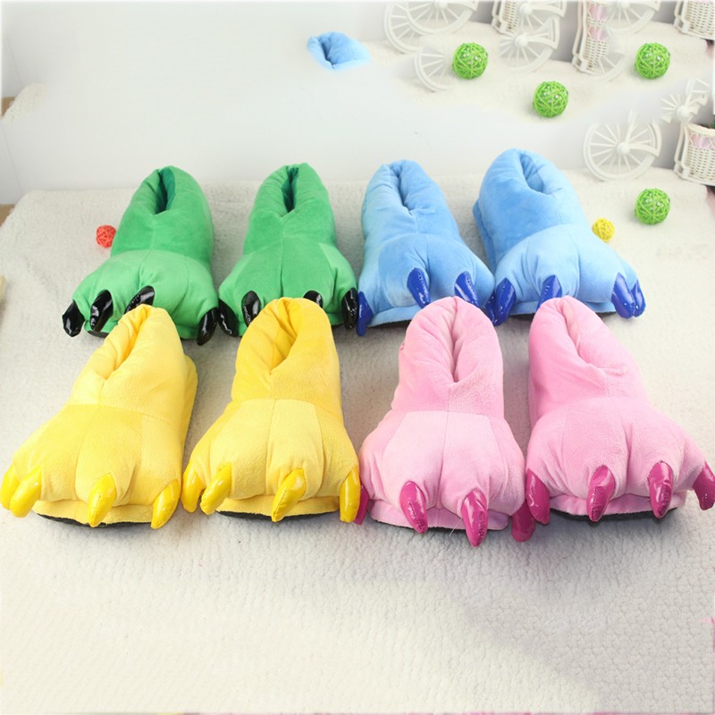 2020 new winter warm soft indoor floor slippers women children paw shoes funny animal christmas monster dinosaur claw plush home