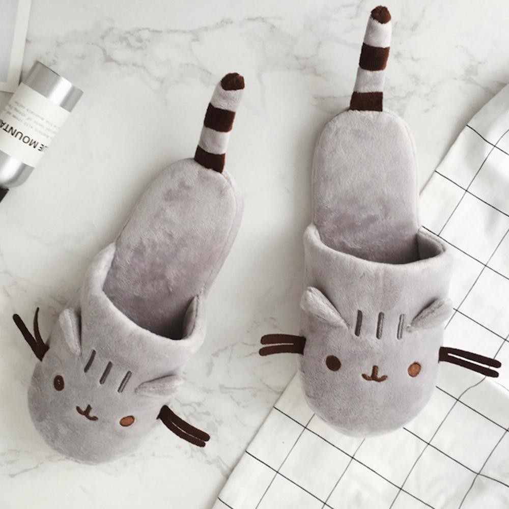 Cute Cozy Home Indoor Cozy Cat Street Cat Cartoon Plush Travel Airplane Sleeping Cat Animal Slippers Flat Slippers For Women Shoes