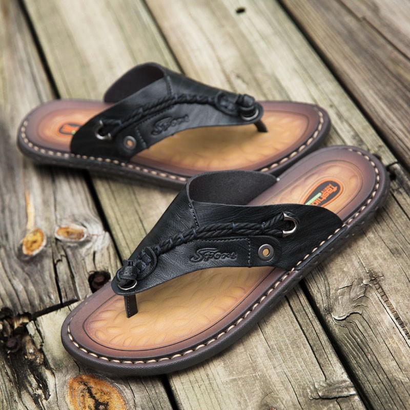 Handmade Leather Slippers Summer Fashion Men Flip Flops Outdoor Slippers Breathable Comfortable Men Flip Flops Plus Size