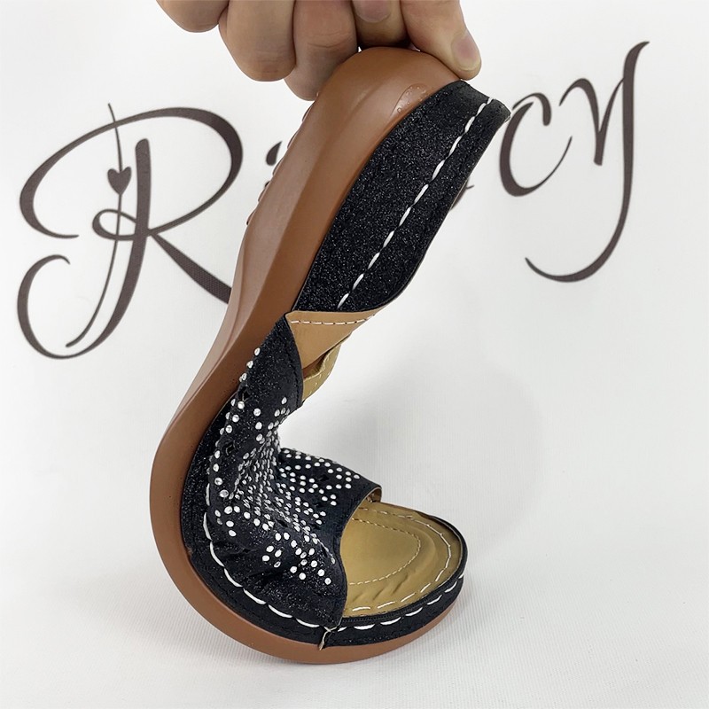 Rimocy Gold Silver Rhinestone Platform Slippers Women 2022 Summer Open Toe Beach Sandals Woman Lightweight Comfortable Slides