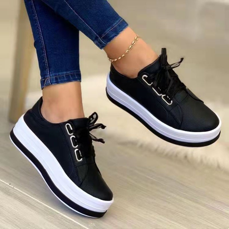 Rimocy Plus Size Thick Bottom Sneakers Casual Woman Lace Up Platform Shoes Women Gold Silver Round Toe Flat Shoes Ladies 43