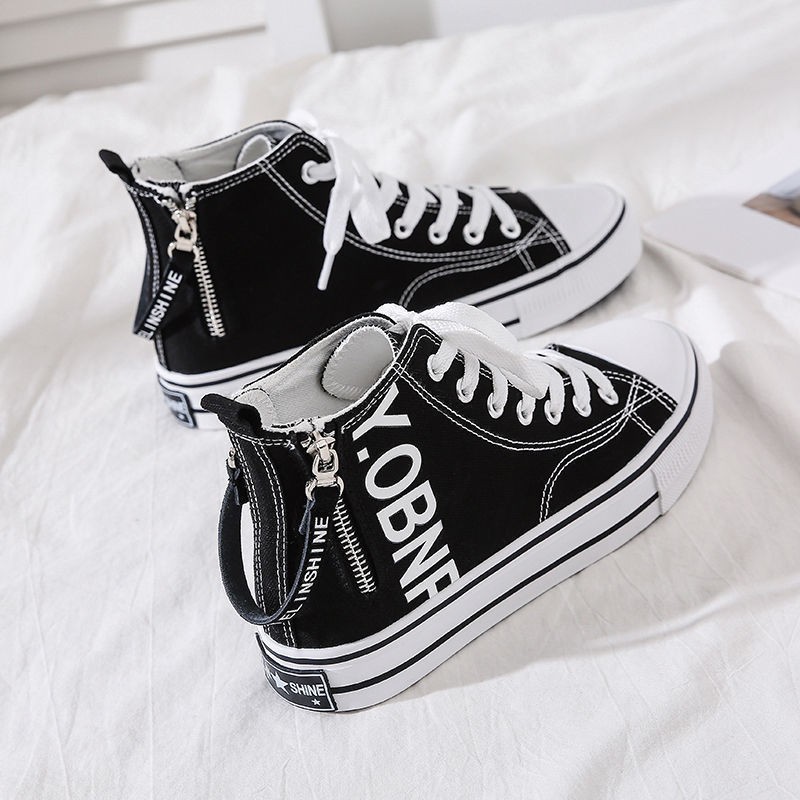 Korean Fashion High Quality Women's Canvas Shoes Purple Side Zipper Flat Casual Student Ulzzang Harajuku Sneakers Vulcanized Shoes