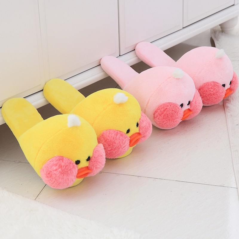 Net red hyaluronic acid little yellow duck slippers women warm plush home indoor non-slip cotton slippers in autumn and winter