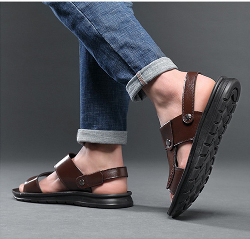 ytween 2021 new men shoes summer sandals plus size men open toe beach shoes buckle strap soft leather sandals for man