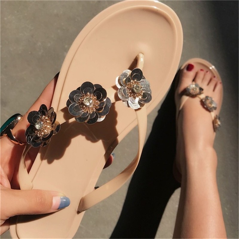 Women's PVC Summer Slippers Shiny Flat Shoes Casual Style Beachwear Outerwear