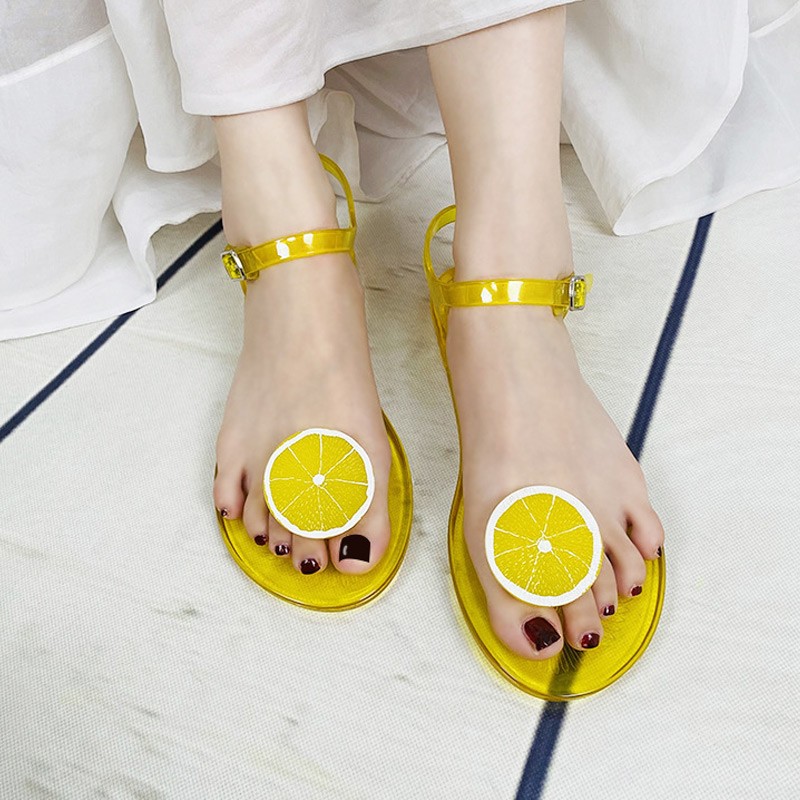 Women Fruit Sandals Transparent PVC Flat Flip Flop Sandal Ladies 2022 Summer Outdoor Fashion Non-slip Buckle Strap Beach Shoes