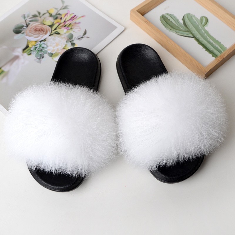 fluffy slippers women luxury real fox fur slippers women home fur slides ladies summer flip flops wholesale flat shoes slippers