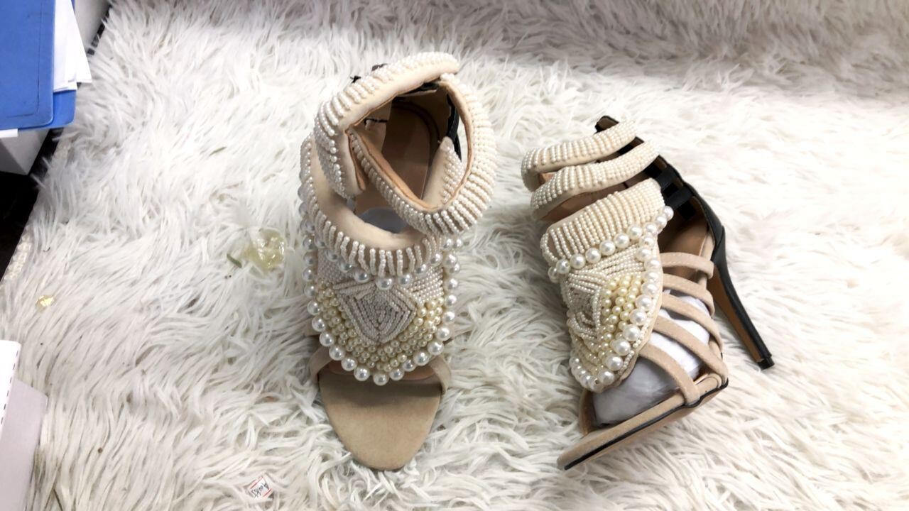 Solid Stitched Pearl Hollow Sandals Women Platform Shoes Sexy Thin High Heel Sandals Special Style Prom Summer Shoes Design