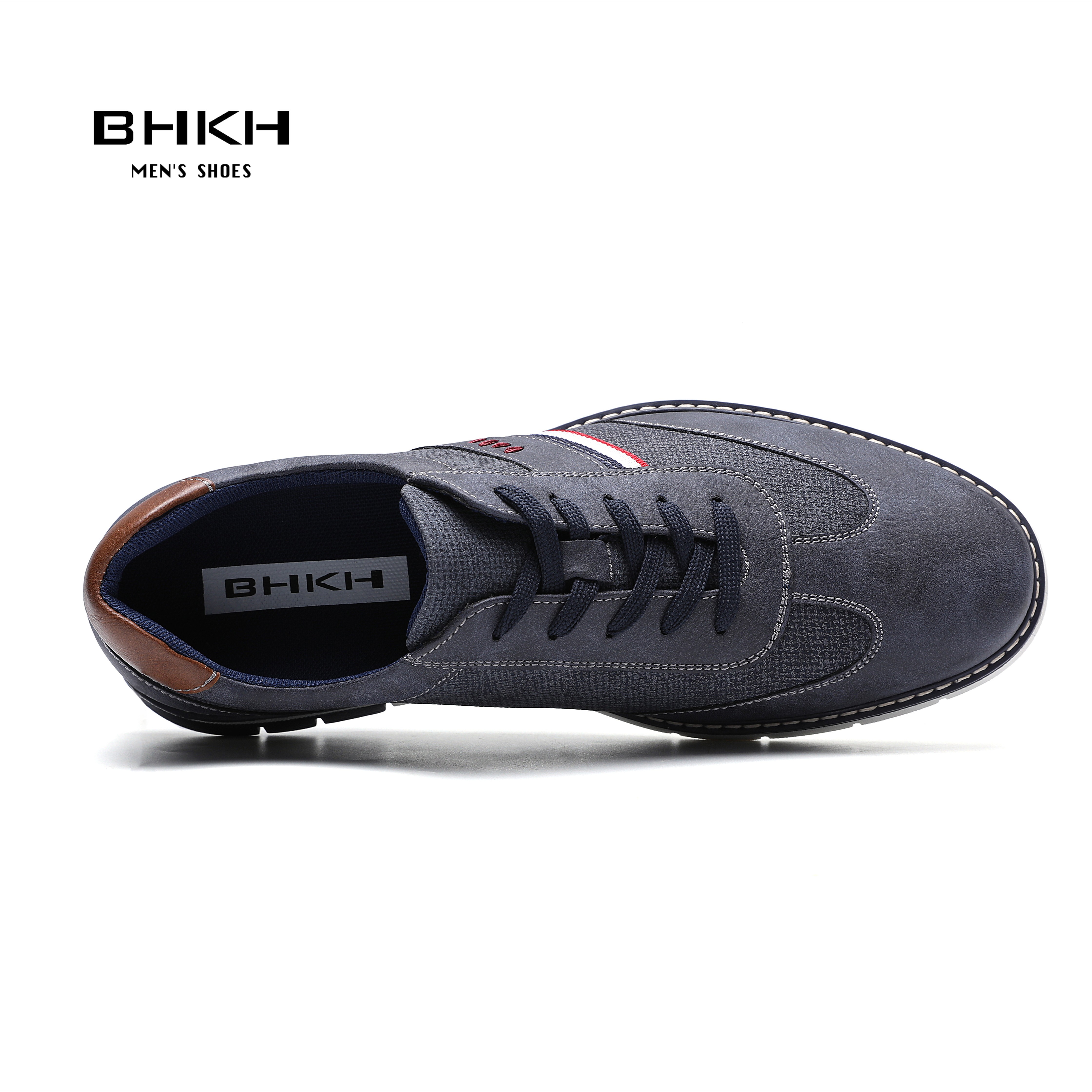 BHKH 2022 Spring/Autumn Men Casual Shoes PU Leather Fashion Sneakers Comfortable Walking Lace-up Footwear Men Shoes