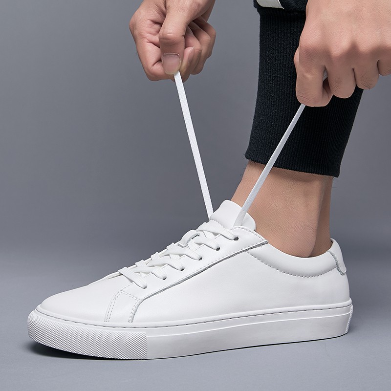 Men's Luxury Casual Shoes Men Flats Fashion White Sneakers Lace Up Real Leather Shoes White Sneakers